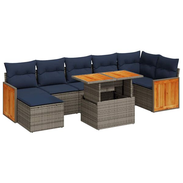 vidaXL 8 Piece Patio Sofa Set with Cushions Brown Poly Rattan Acacia
