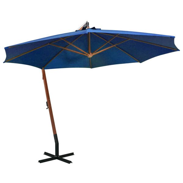 vidaXL Hanging Garden Parasol Azure blue Solid fir wood pole Large
