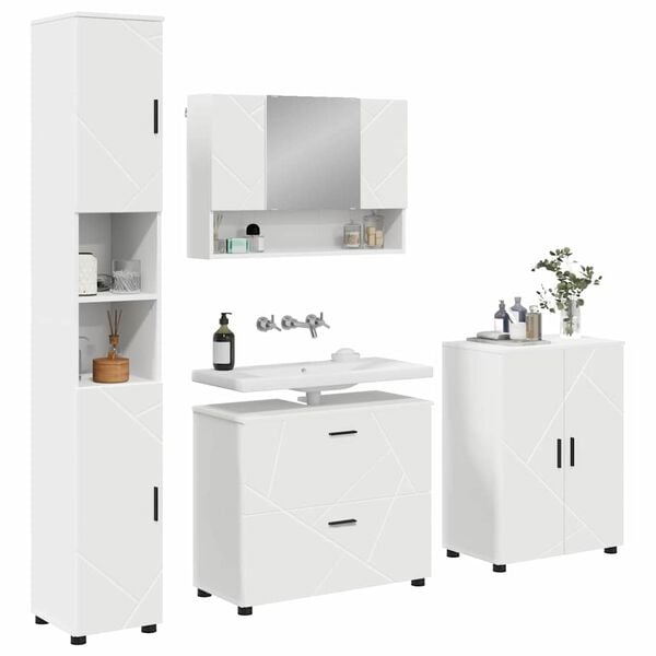 vidaXL Bathroom Furniture Set with Drawer 4 pcs White Engineered wood