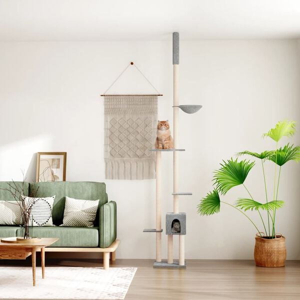 vidaXL Cat Tree Light grey Engineered wood, plush, sisal