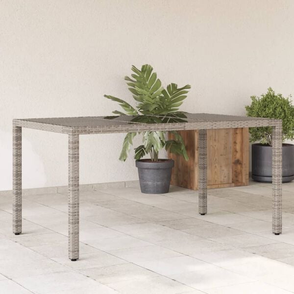 vidaXL Garden Table Grey Poly rattan and tempered glass 59.1 x 35.4 in