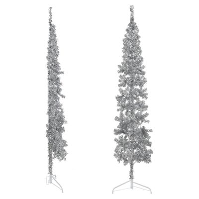 vidaXL Slim Artificial Half Christmas Tree with Stand Silver 7 ft
