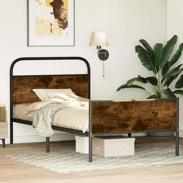 vidaXL Bed Frame Sonoma oak Steel, engineered wood Single Bed Frame
