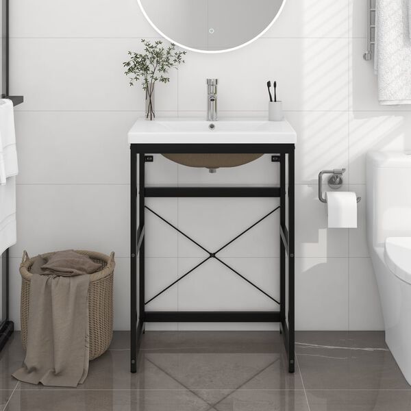 vidaXL Washbasin Frame With Basin Black and White Powder-coated iron