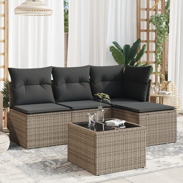 vidaXL Garden Sofa Set Grey PE rattan 5 Piece Modular Garden Sofa Set