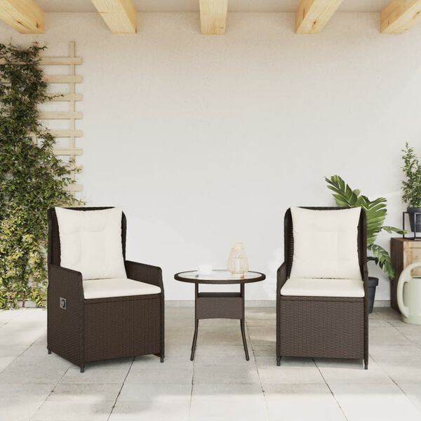 vidaXL Reclining Patio Chairs 2 pcs Brown Poly Rattan