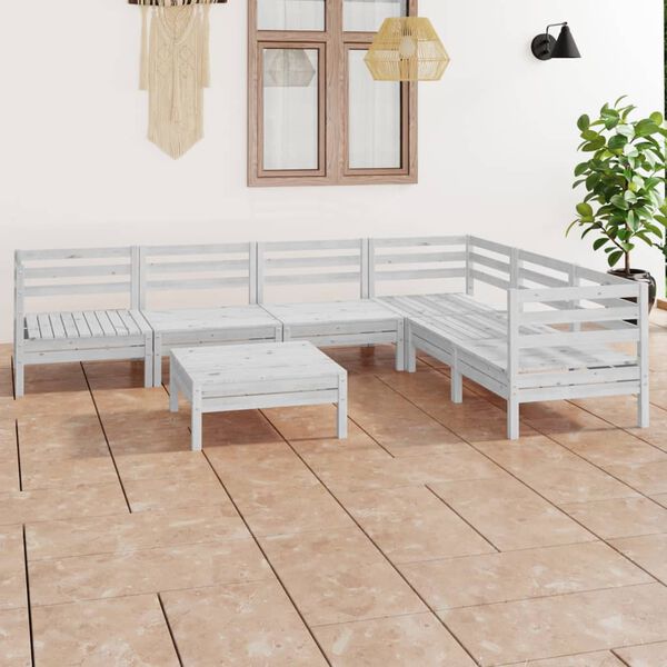 vidaXL Garden Lounge Set White Solid pinewood Medium Modular