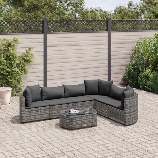 vidaXL Patio Sofa Set Set of 6 Grey PE Rattan Large Adjustable Feet