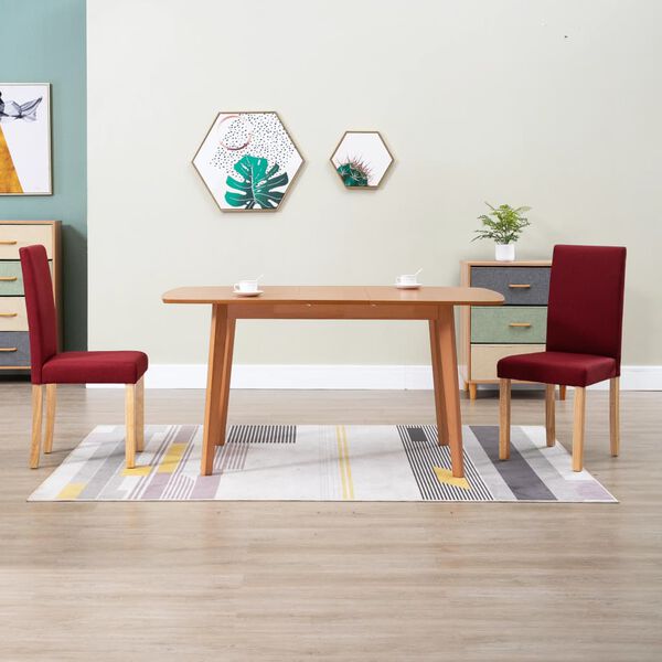 vidaXL Dining Chair Set of 2 Wine Red Fabric and Rubber Wood Standard