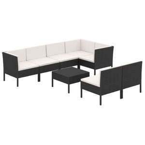 vidaXL Garden Lounge Set Black PE rattan, powder-coated steel, polyester