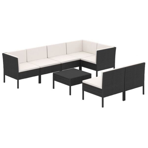 vidaXL Garden Lounge Set Black PE rattan, powder-coated steel, polyester