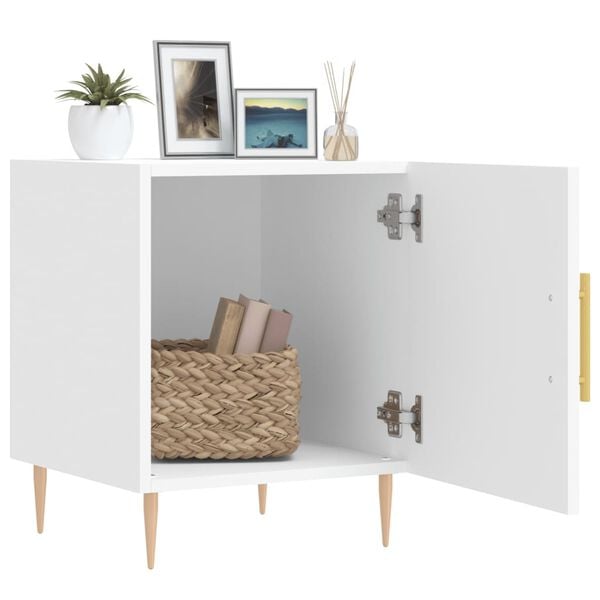 vidaXL Bedside Cabinet White Engineered Wood, Iron 15.7x15.7x19.7 in