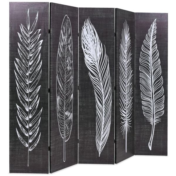 vidaXL Folding Room Divider 78.7x66.9" Feathers Black and White