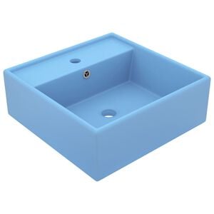 vidaXL Luxury Basin Overflow Square Matt Light Blue 16.1x16.1" Ceramic