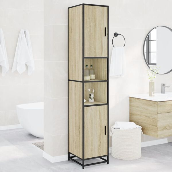 vidaXL Bathroom Cabinet Sonoma oak Engineered Wood Tall Bathroom Cabinet