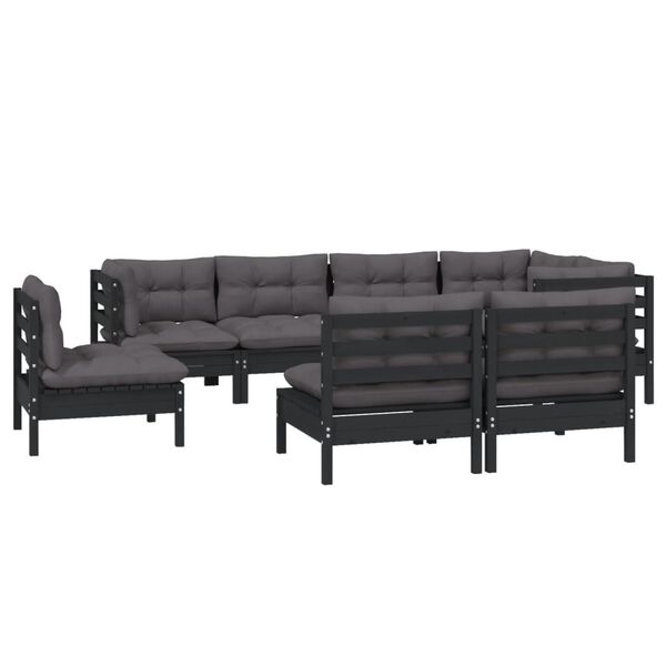 vidaXL Garden Lounge Set Black with Anthracite cushions