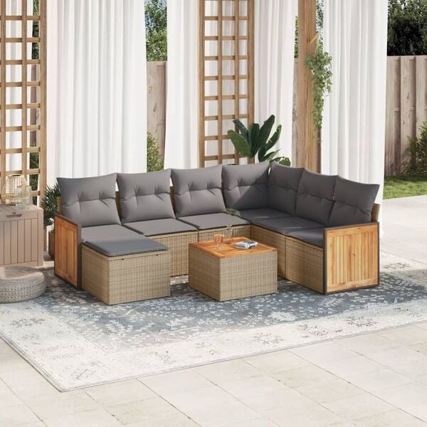 vidaXL Garden Sofa Set Beige PE rattan, powder-coated steel Large