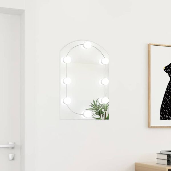 vidaXL Mirror With Led Light Silver Glass Medium Mirror With LED Light