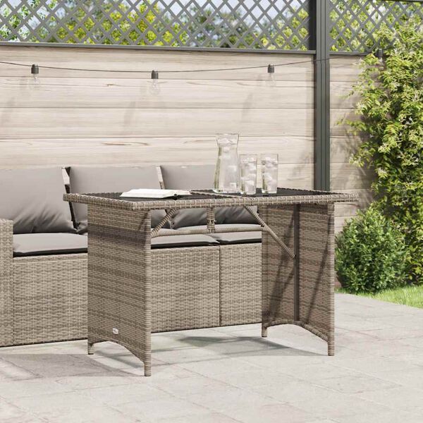 vidaXL Garden Table Grey PE rattan, powder-coated steel, tempered glass