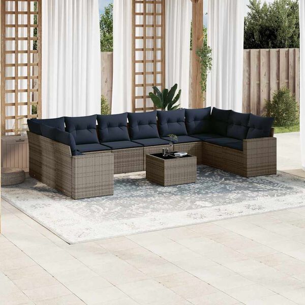 vidaXL 11 Piece Patio Sofa Set with Cushions Grey Poly Rattan (US only)