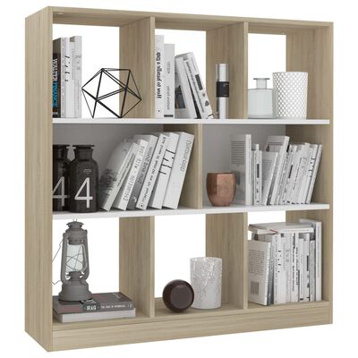 vidaXL Book Cabinet White and Sonoma Oak 38.4"x11.6"x39.4" Engineered Wood