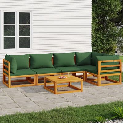 vidaXL 6 Piece Patio Lounge Set with Green Cushions Solid Wood