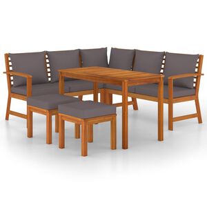 vidaXL Patio Dining Set Natural Wood Solid Acacia wood 6 Piece Modular
