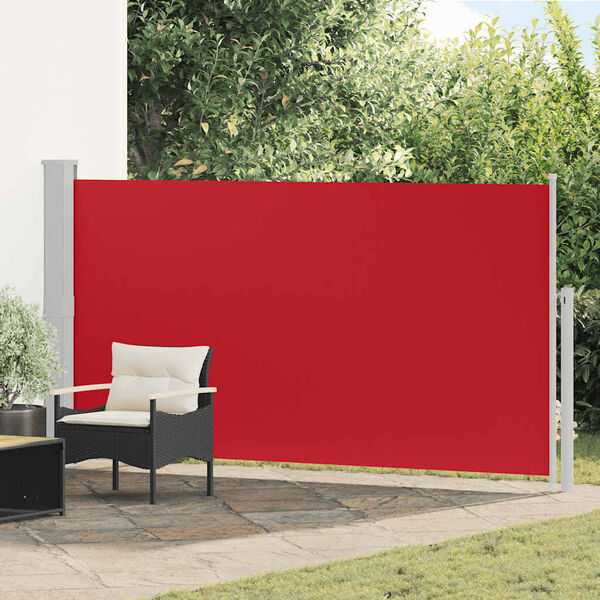 vidaXL Side Awning Red and Grey Polyester, Powder-coated steel