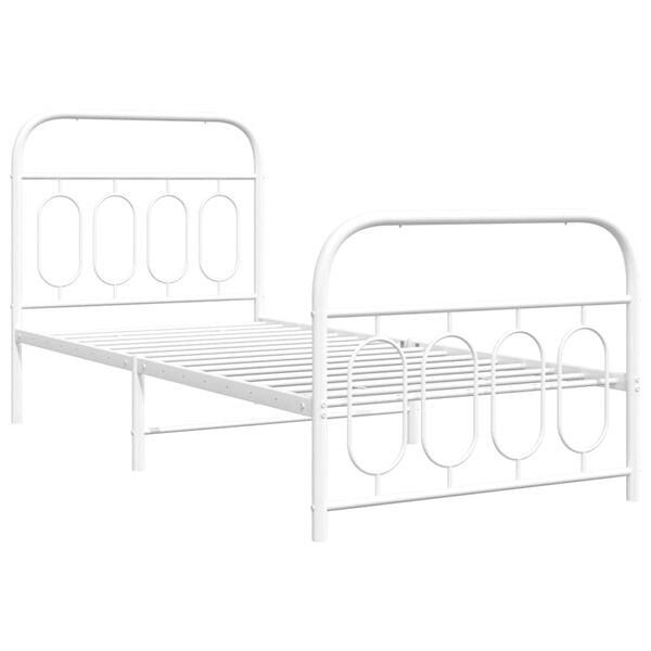 vidaXL Bed Frame White Steel Twin Bed Frame Rectangular Modern