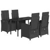 vidaXL 5 Piece Patio Dining Set with Cushions Black Poly Rattan