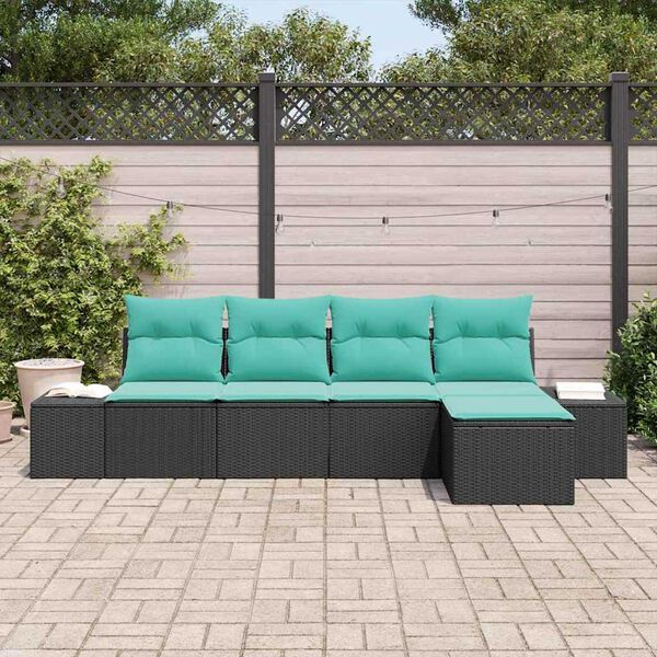 vidaXL Garden Sofa Set 5 pcs Black and Turquoise Poly Rattan