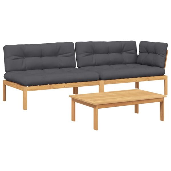 vidaXL Pallet Sofa Set Anthracite Solid Acacia wood 3 Piece Modular
