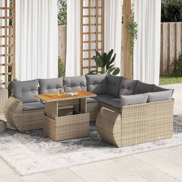 vidaXL Garden Sofa Set Beige PE rattan Large Adjustable Armrests