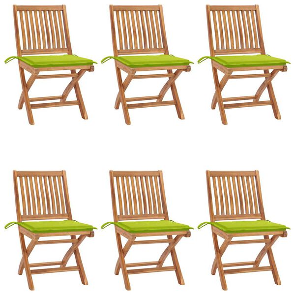 vidaXL Folding Patio Chairs with Cushions 6 pcs Solid Teak Wood