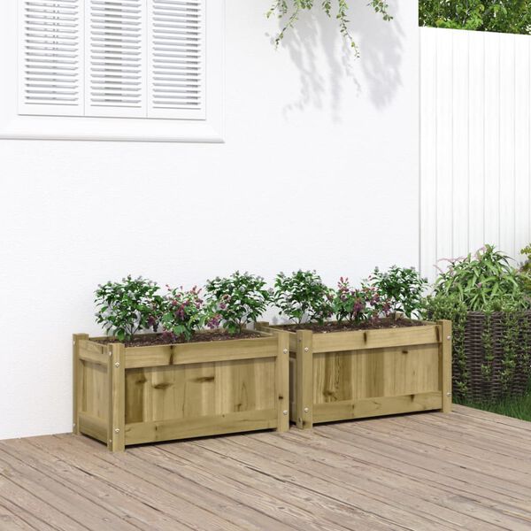 vidaXL Garden Planter Set of 2 Pinewood Brown Treated Pine Wood Medium