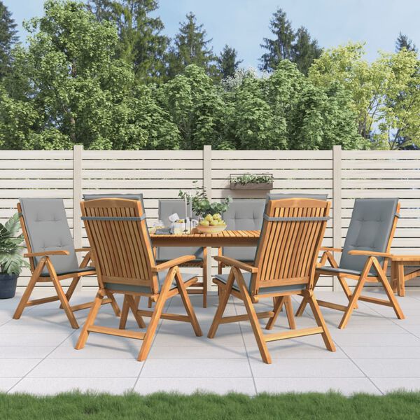 vidaXL Reclining Garden Chair Set of 6 Grey Solid teak wood Medium
