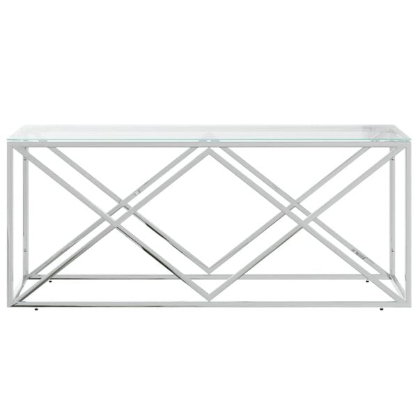 vidaXL Coffee Table Silver Stainless Steel and Tempered Glass Medium