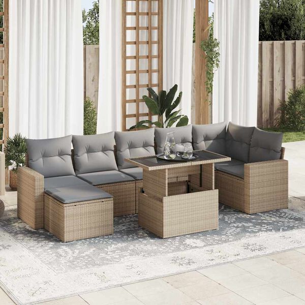 vidaXL Garden Sofa Set Beige PE Rattan Large Adjustable Feet