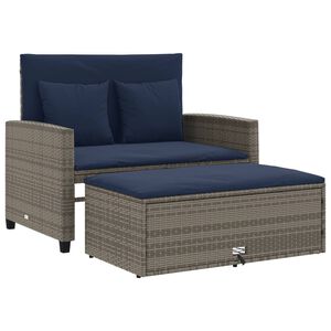 vidaXL Patio Sofa Grey and Navy Blue PE rattan and powder-coated steel