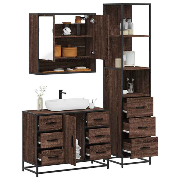 vidaXL Bathroom Furniture Set Brown Oak Engineered Wood, Metal Large