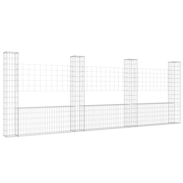 vidaXL U-shape Gabion Basket with 4 Posts Iron 149.6"x7.9"x59.1"