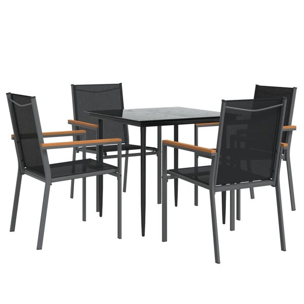 vidaXL 5 Piece Patio Dining Set Black Textilene and Steel