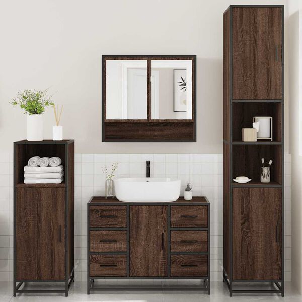 vidaXL Bathroom Furniture Set Brown oak Engineered wood, metal Medium
