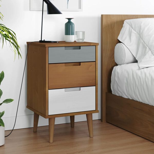 vidaXL Bedside Cabinet Brown Solid pine wood with UV varnish finish