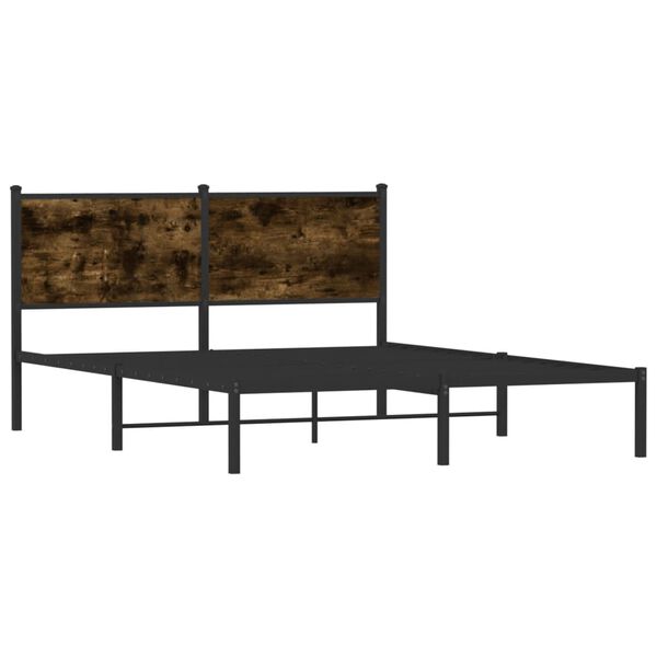 vidaXL Bed Frame Smoked Oak Steel, Engineered Wood 55.1 x 74.8 in