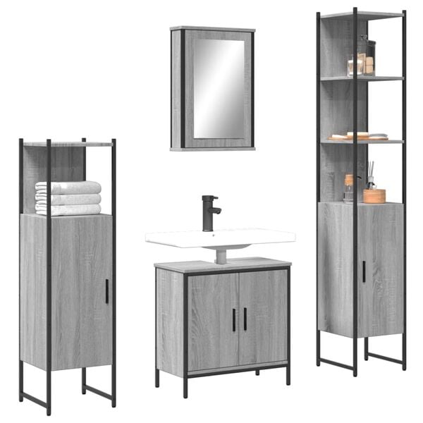 vidaXL Bathroom Furniture Set Grey Sonoma