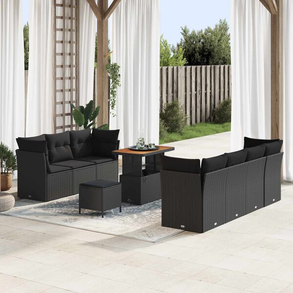 vidaXL Garden Sofa Set Height-Adjustable 10 pcs Black Poly Rattan