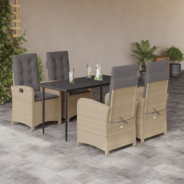 vidaXL 5 Piece Patio Dining Set with Cushions Mix Beige Poly Rattan
