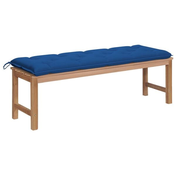 vidaXL Patio Bench with Blue Cushion 59.1" Solid Teak Wood