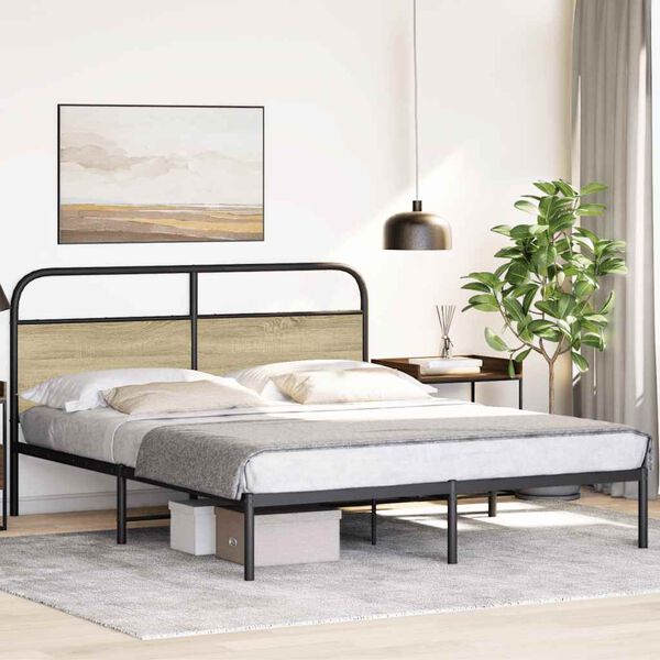 vidaXL Bed Frame Sonoma Oak Engineered Wood, Steel Double Rectangular